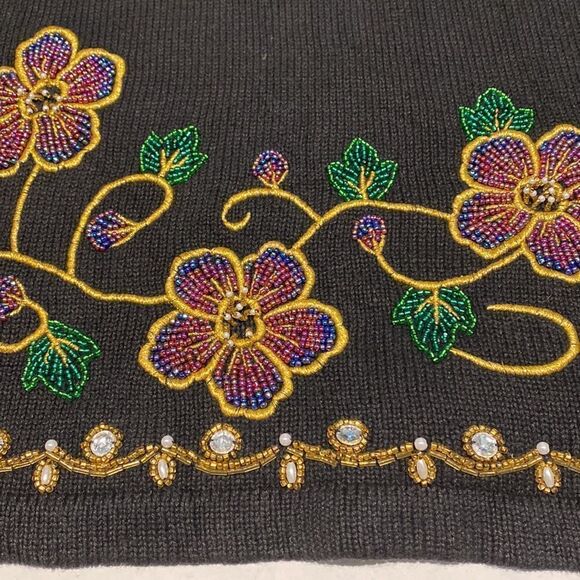 Vintage cowl neck black beaded sweater size 2X - Picture 3 of 7